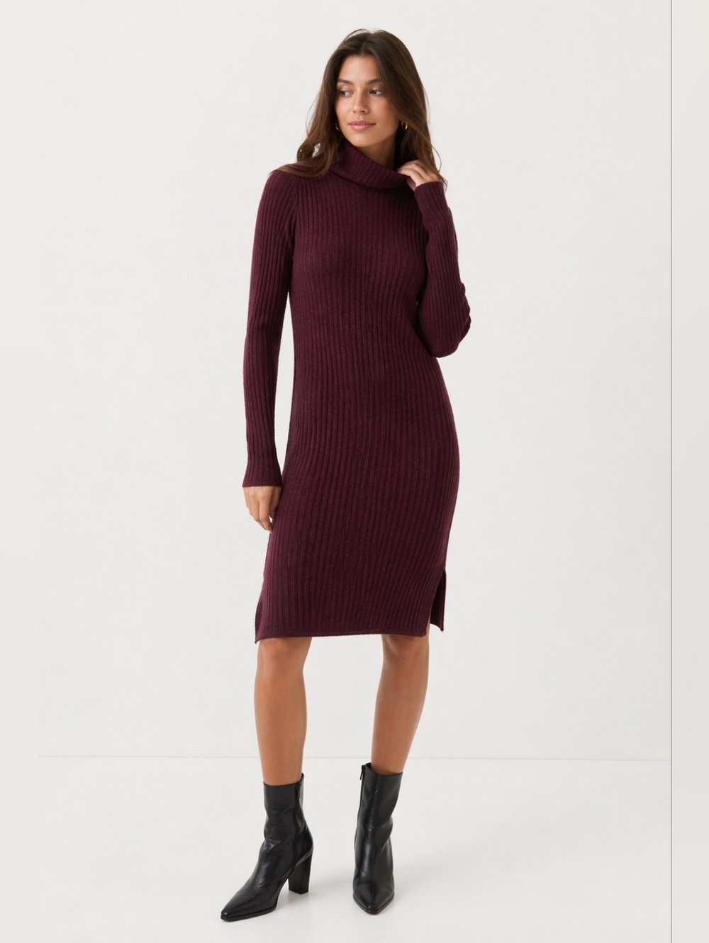 Wilfred Free Aritzia Ribbed Turtleneck Sweater Dress Plum Size S”